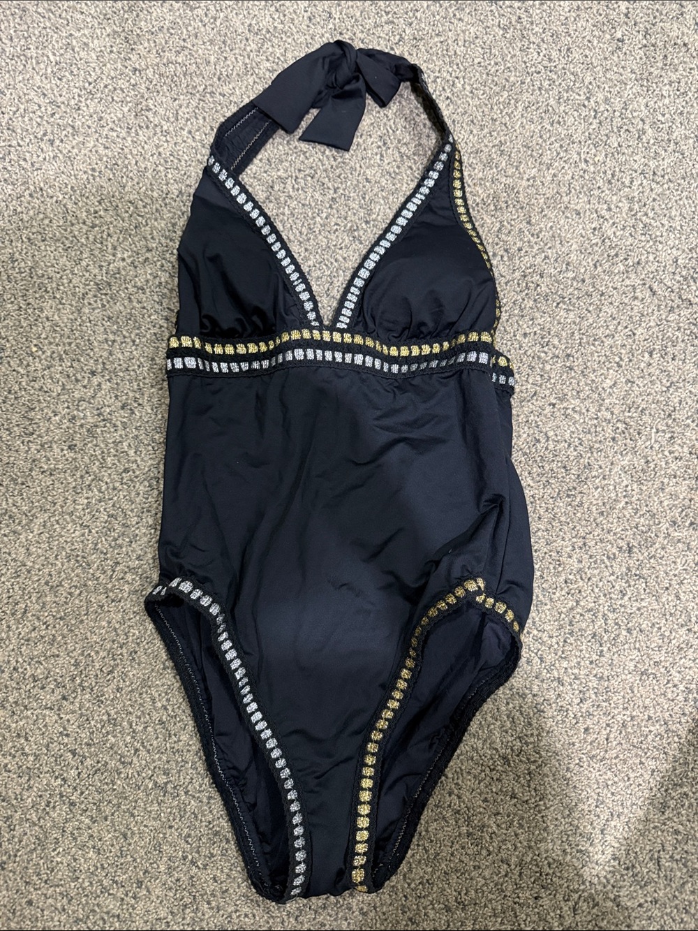 La Blanca Black Halter Kids One-Piece Swimsuit with Gold & Silver Trim